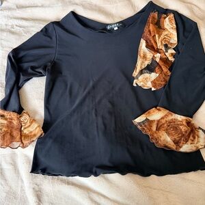 Black and Brown Floral Ruffle Women's Top and skirt size large